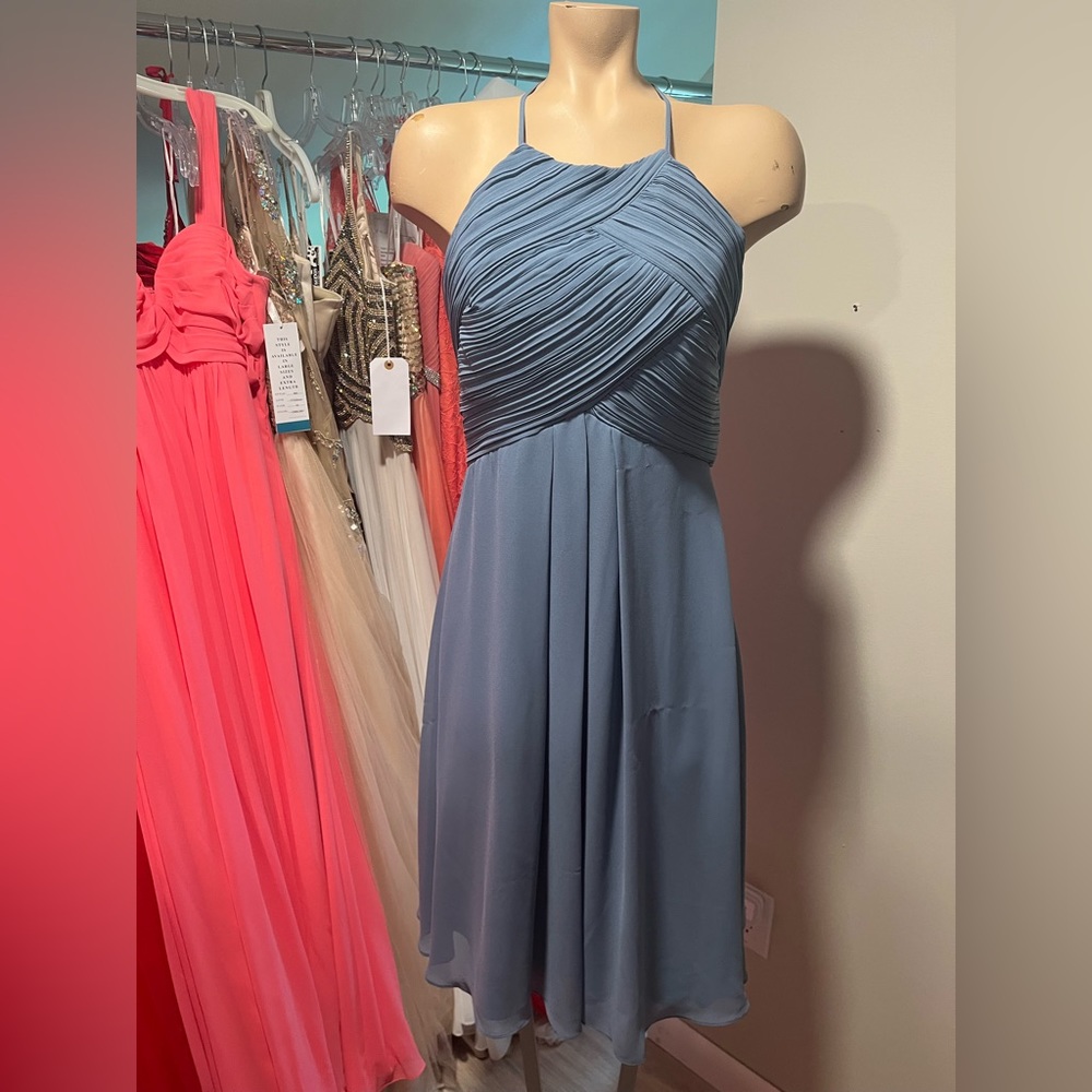 Levkoff- Size 10. Slate Ruffle Halter Dress.
